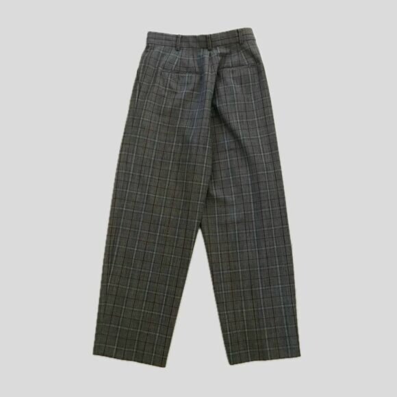 Tory Burch Gray Plaid Pleated Wool Blend Mid Rise Academia Dress Pants - 4 - Picture 4 of 9